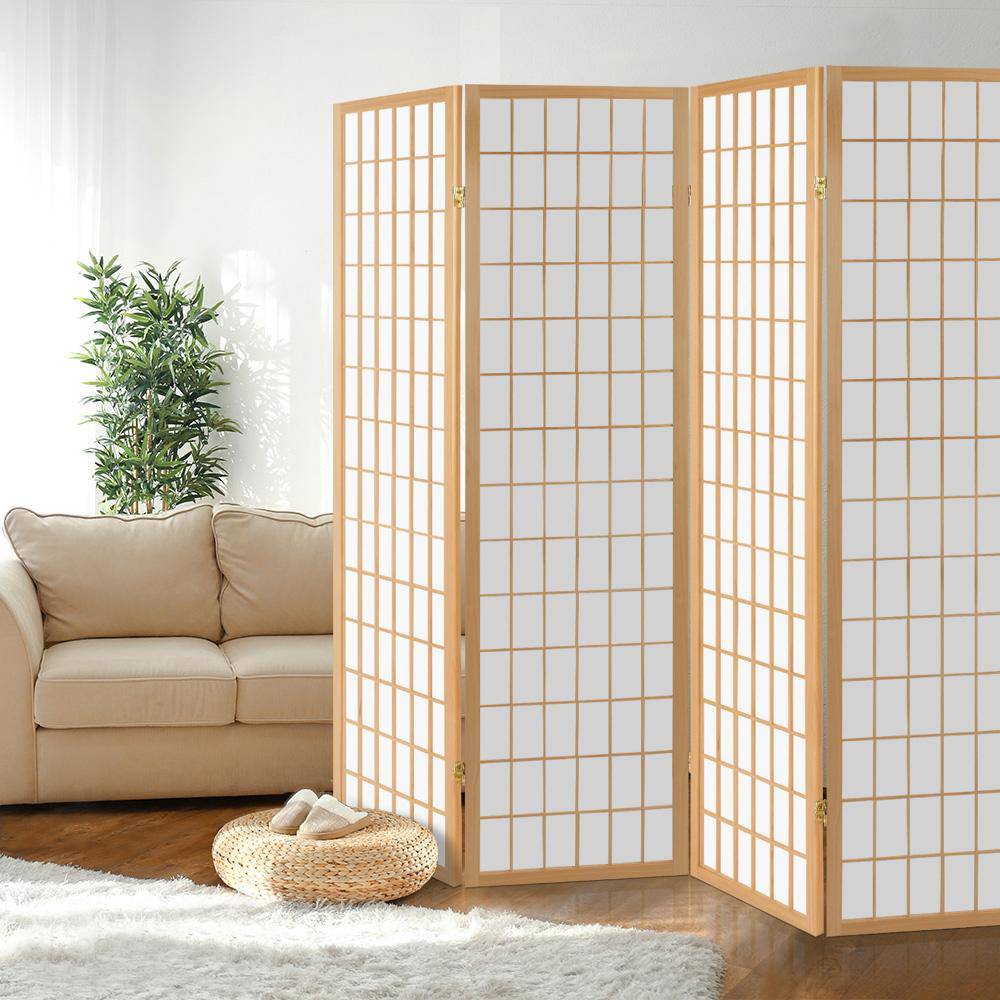 Artiss 4 Panel Wooden Room Divider - Natural - Newstart Furniture