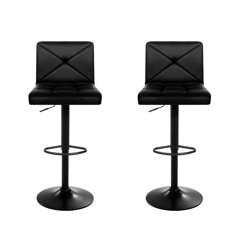 Artiss Set of 2 PU Leather Gas Lift Bar Stools - Black - Newstart Furniture