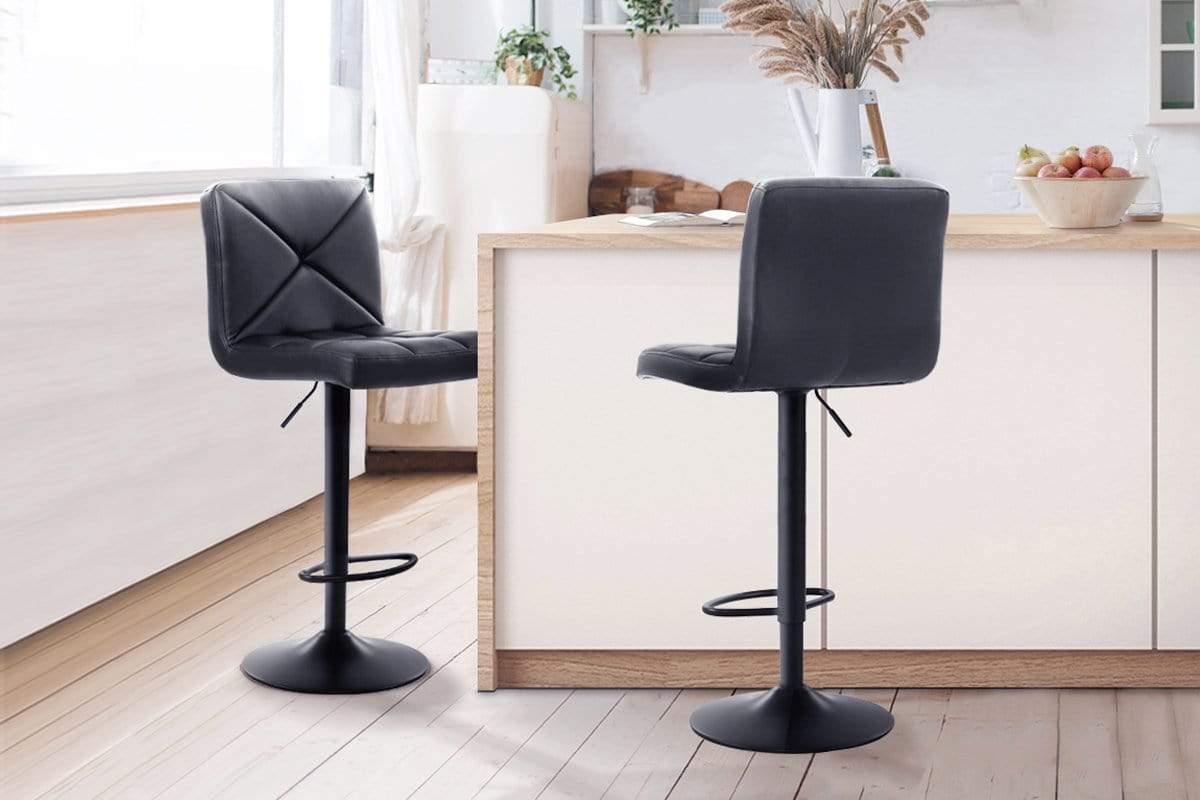 Artiss Set of 2 PU Leather Gas Lift Bar Stools - Black - Newstart Furniture