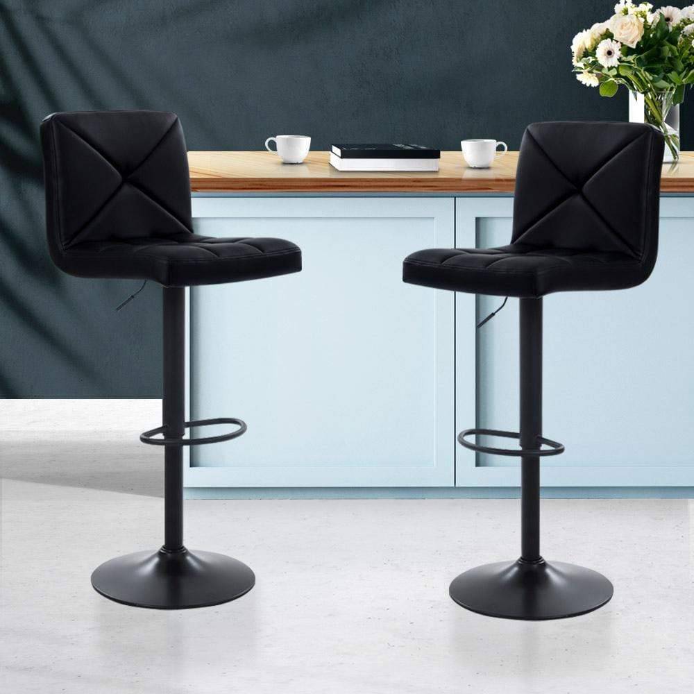 Artiss Set of 2 PU Leather Gas Lift Bar Stools - Black - Newstart Furniture