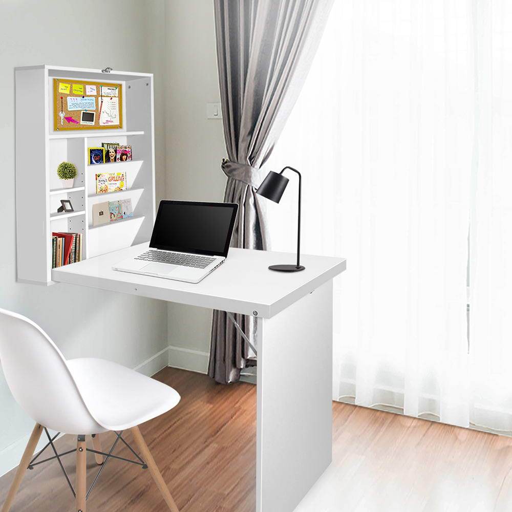 Artiss Foldable Desk with Bookshelf - White - Newstart Furniture