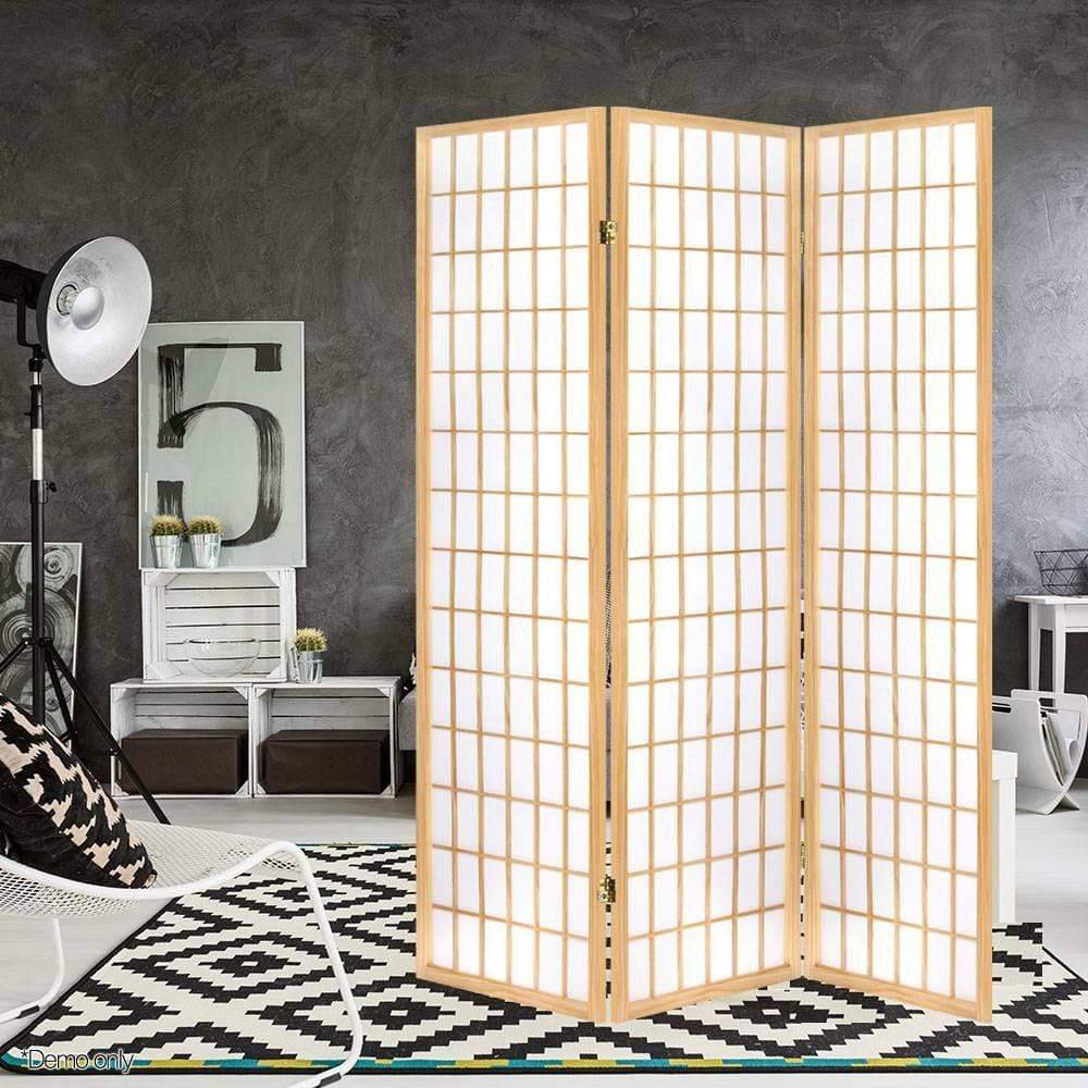 Artiss 3 Panel Wooden Room Divider - Natural - Newstart Furniture