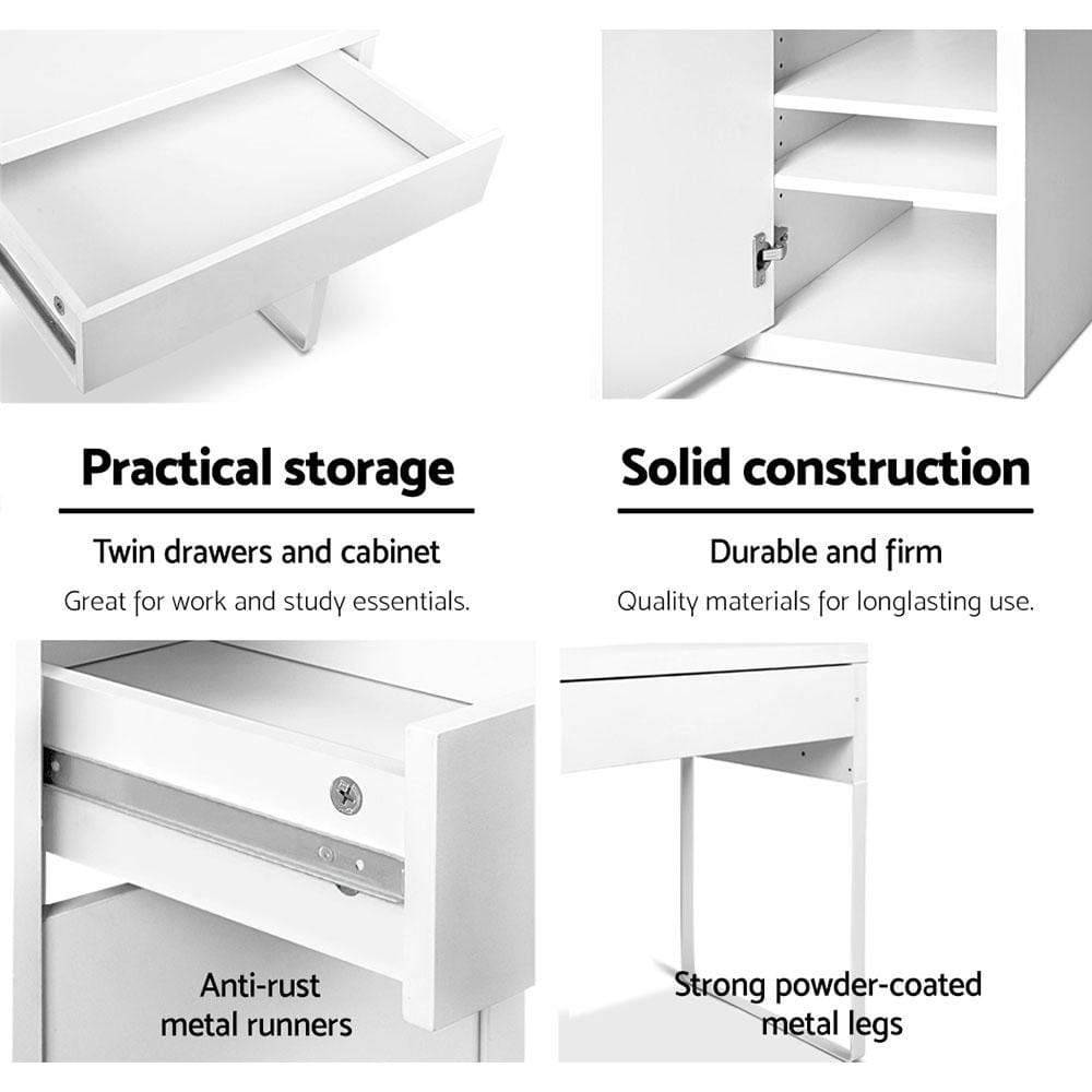 Artiss Metal Desk With Storage Cabinets - White - Newstart Furniture