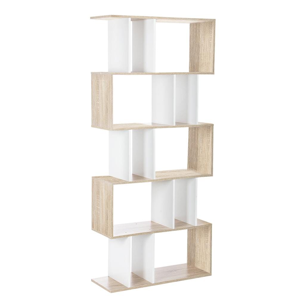 Artiss 5 Tier Display Book Storage Shelf Unit - White Brown - Newstart Furniture