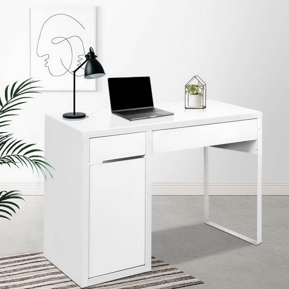 Artiss Metal Desk With Storage Cabinets - White - Newstart Furniture