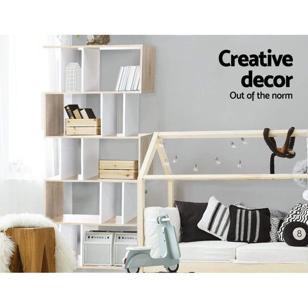 Artiss 5 Tier Display Book Storage Shelf Unit - White Brown - Newstart Furniture