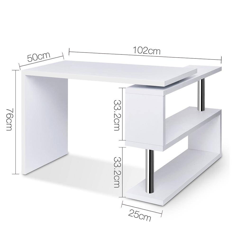 Artiss Rotary Corner Desk with Bookshelf - White - Newstart Furniture