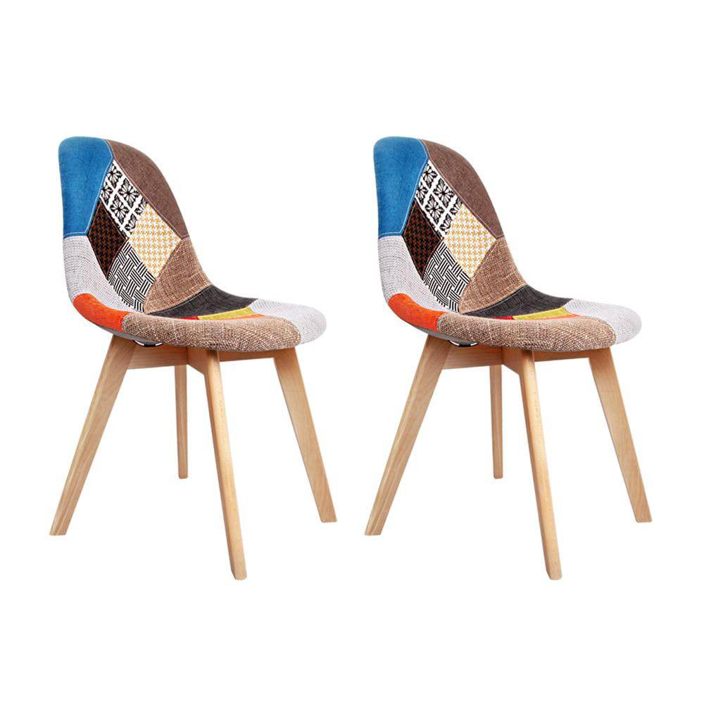 Artiss Set of 2 Retro Beech Fabric Dining Chair - Multi Colour - Newstart Furniture