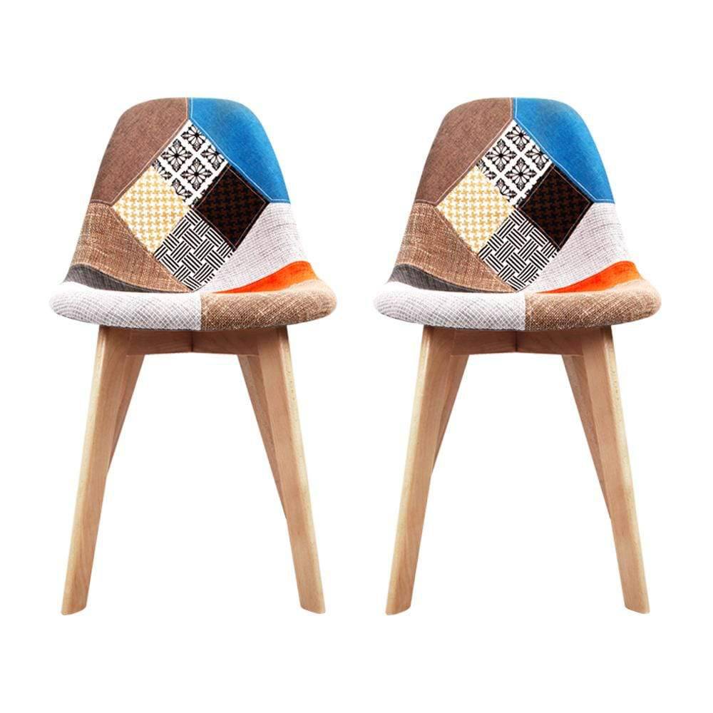 Artiss Set of 2 Retro Beech Fabric Dining Chair - Multi Colour - Newstart Furniture