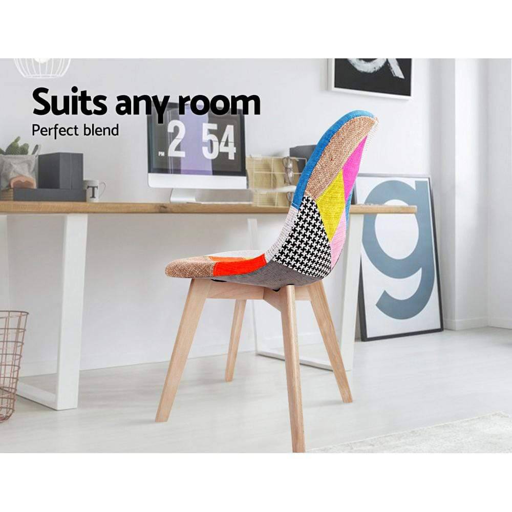 Artiss Set of 2 Retro Beech Fabric Dining Chair - Multi Colour - Newstart Furniture