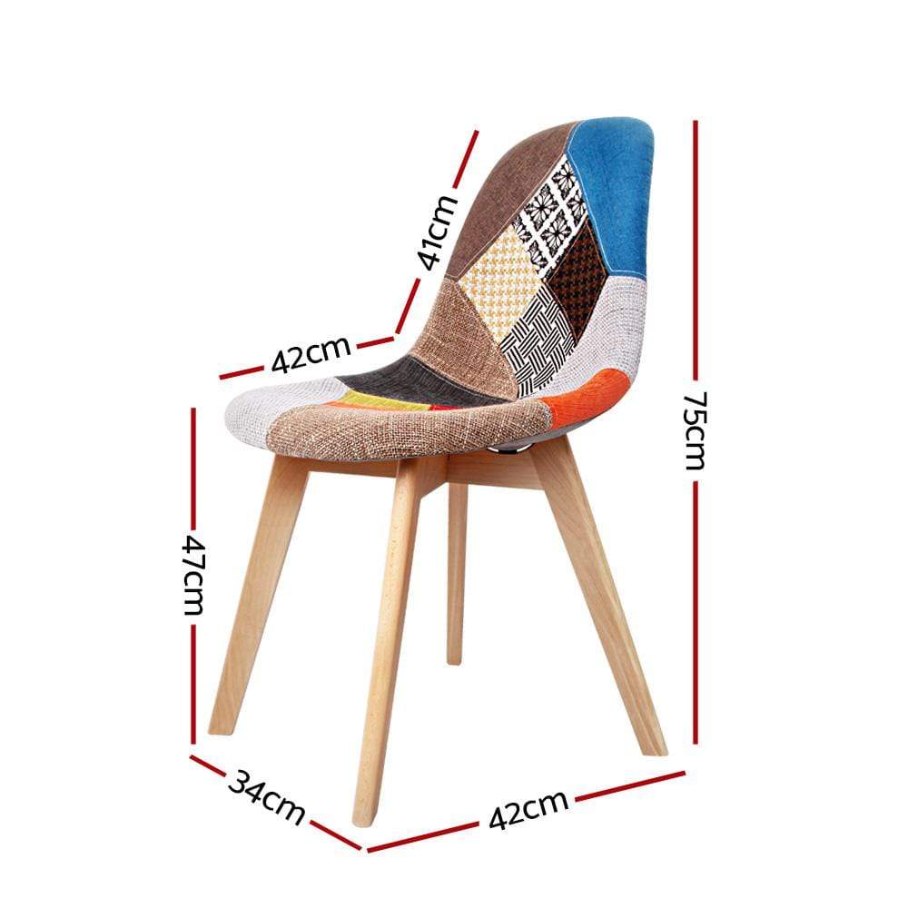 Artiss Set of 2 Retro Beech Fabric Dining Chair - Multi Colour - Newstart Furniture