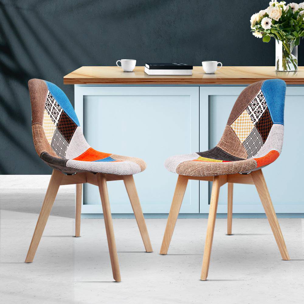 Artiss Set of 2 Retro Beech Fabric Dining Chair - Multi Colour - Newstart Furniture