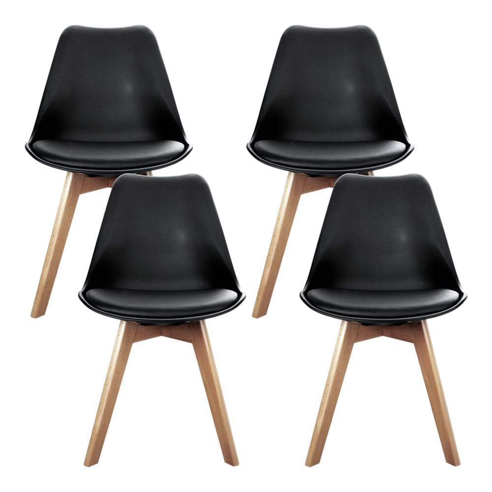 Artiss Set of 4 Padded Dining Chair - Black - Newstart Furniture