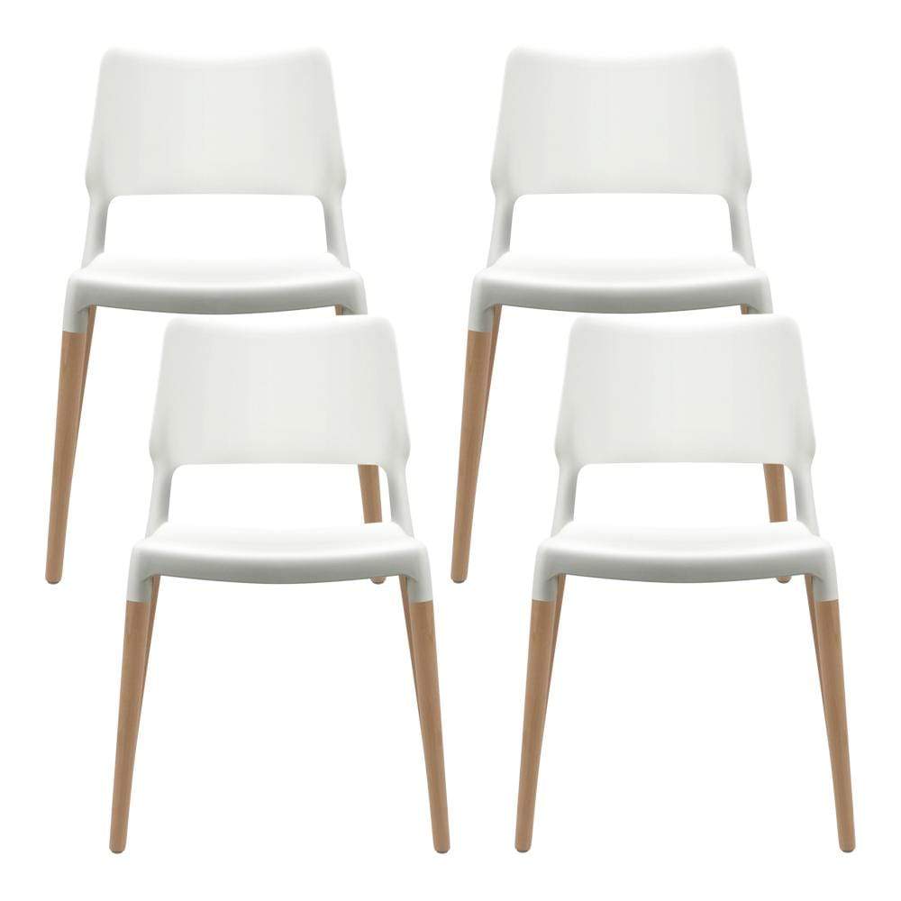 Artiss Set of 4 Wooden Stackable Dining Chairs - White - Newstart Furniture