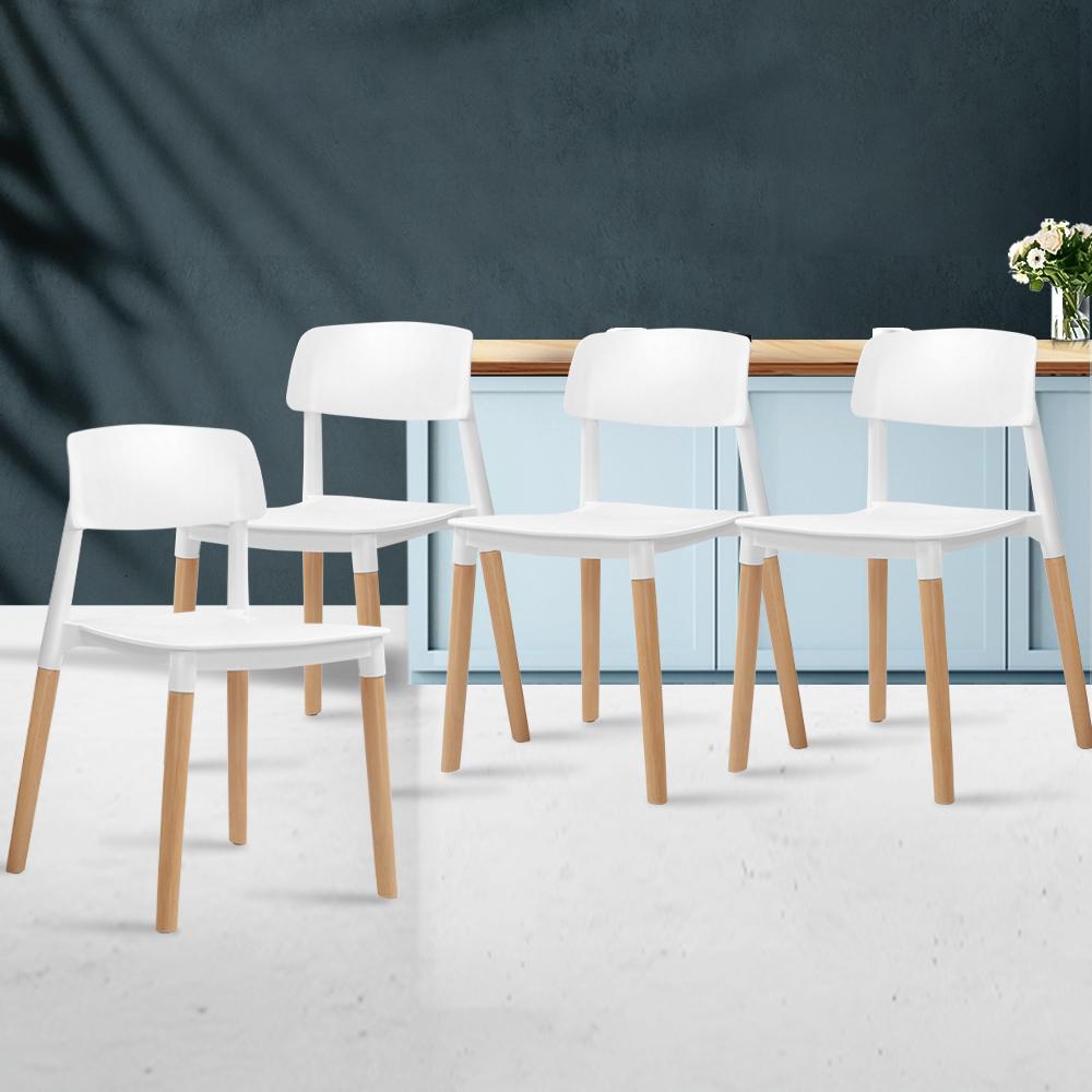 Artiss Set of 4 Wooden Stackable Dining Chairs - White - Newstart Furniture