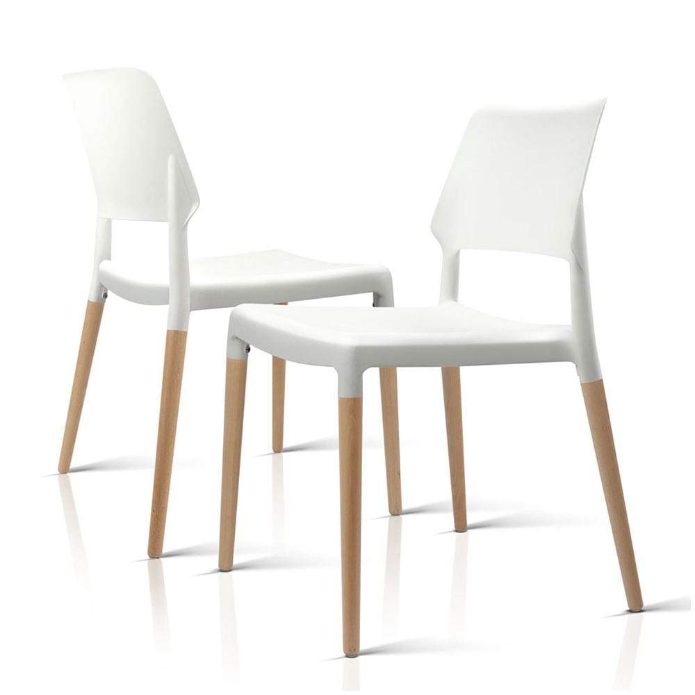 Artiss Set of 4 Wooden Stackable Dining Chairs - White - Newstart Furniture