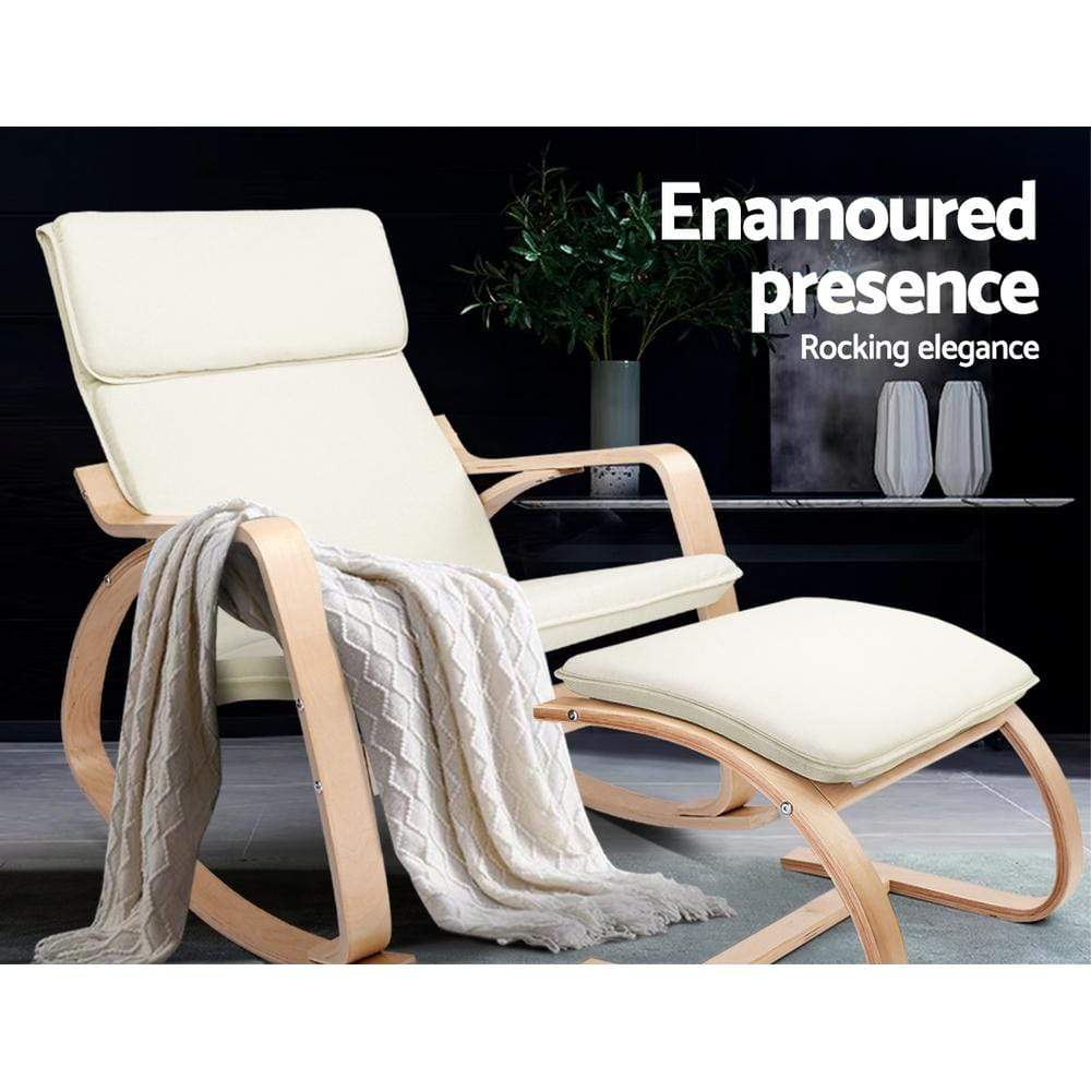 Artiss Wooden Armchair with Foot Stool - Beige - Newstart Furniture