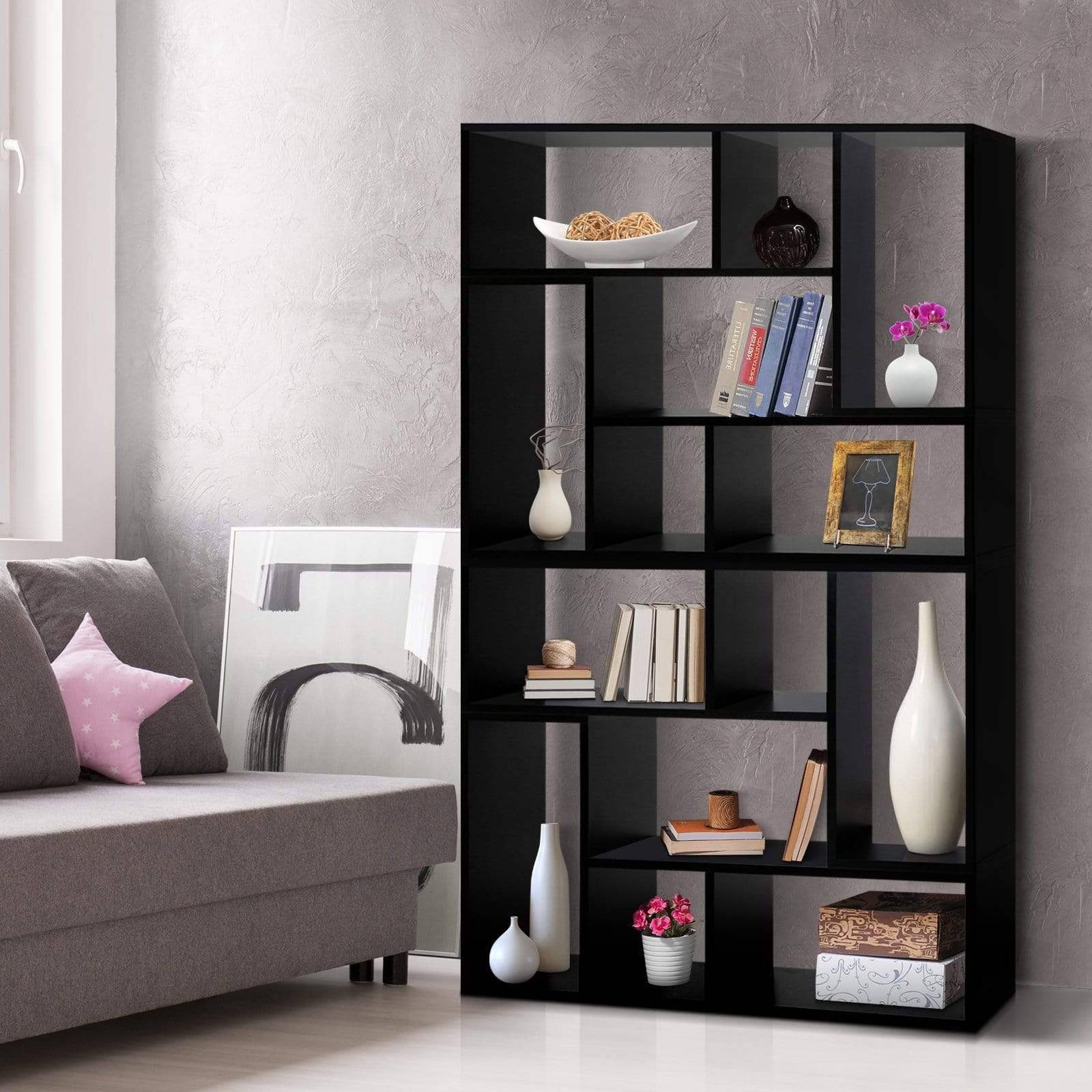 Artiss DIY L Shaped Display Shelf - Black - Newstart Furniture