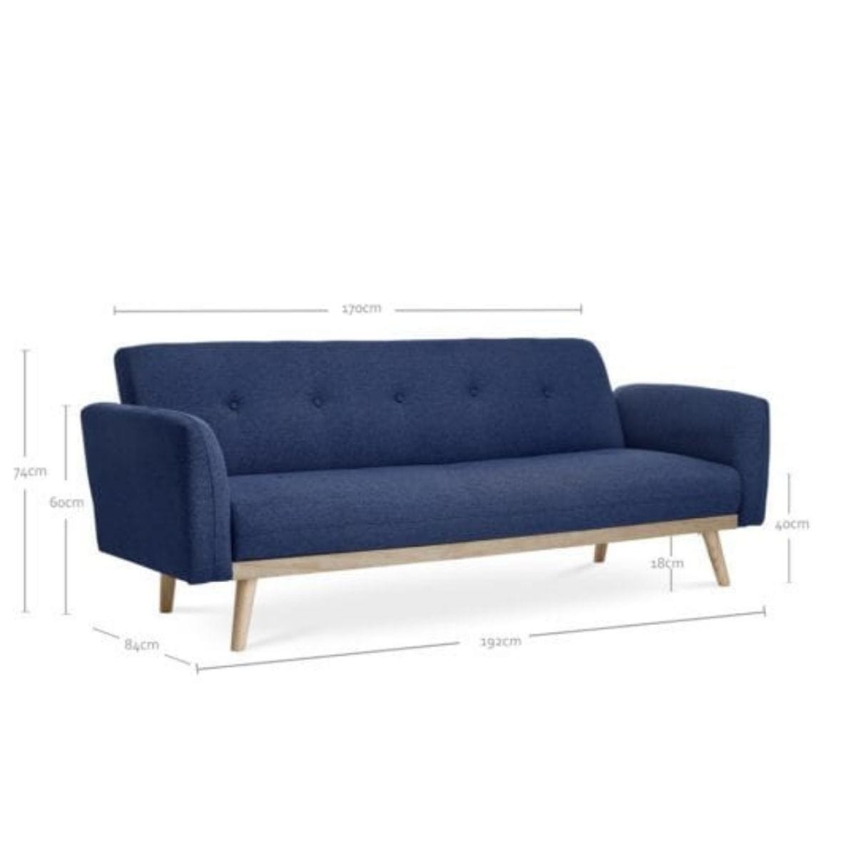 Nicholas 3-Seater Blue Foldable Sofa Bed - Newstart Furniture