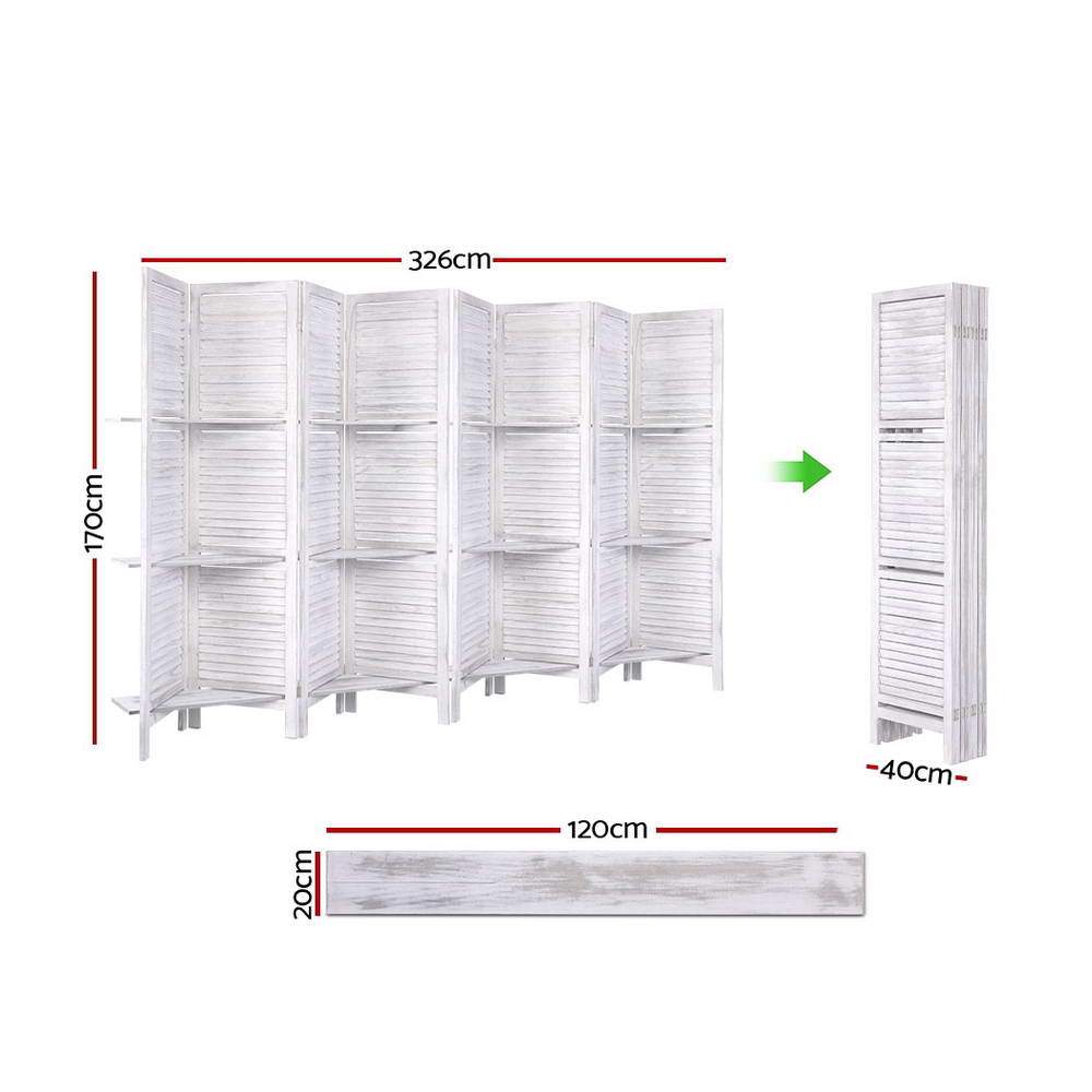 Artiss Room Divider Screen 8 Panel Privacy Foldable Dividers Timber Stand Shelf - Newstart Furniture