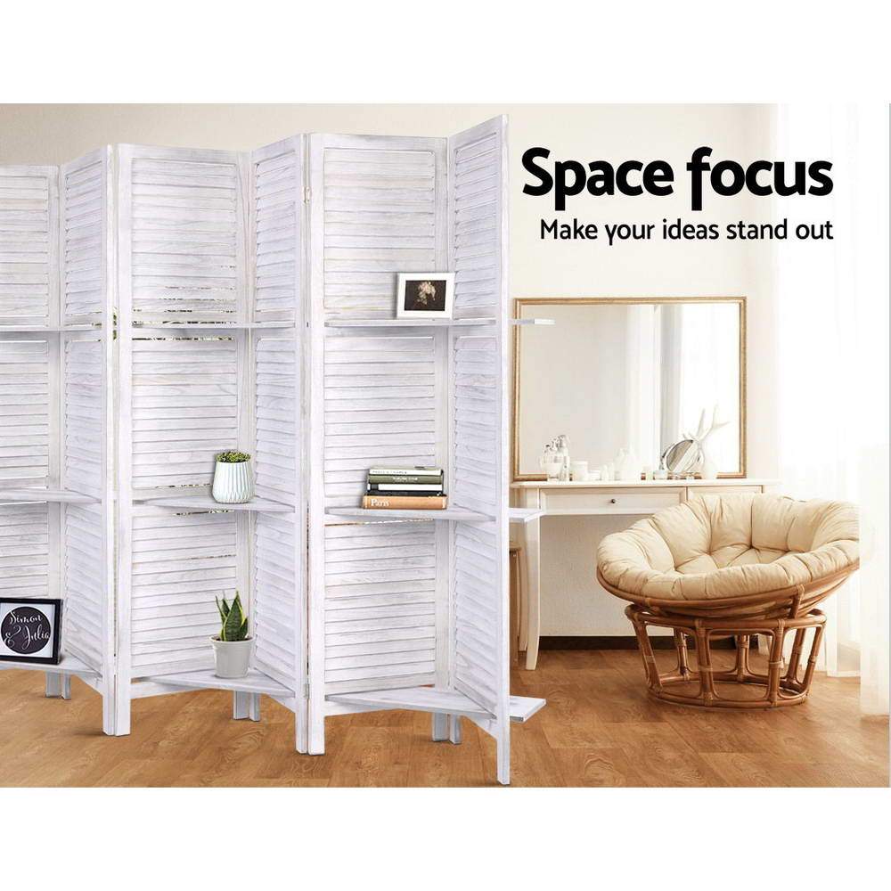 Artiss Room Divider Screen 8 Panel Privacy Foldable Dividers Timber Stand Shelf - Newstart Furniture