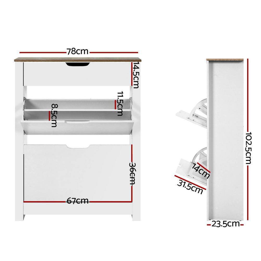 Artiss Shoe Cabinet Rack Storage Organiser Cupboard Shelf Drawer 16 Pairs White - Newstart Furniture