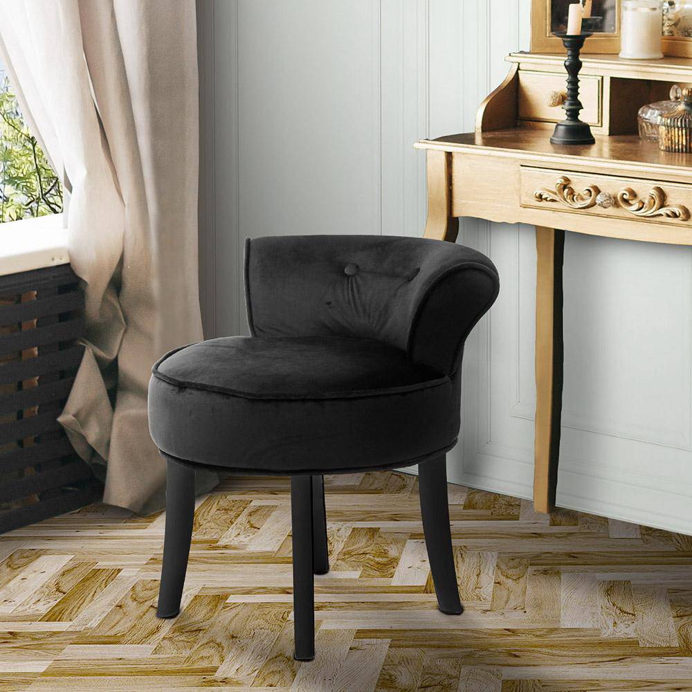 Artiss Velvet Vanity Stool Backrest Stools Dressing Table Chair Makeup Bedroom Black - Newstart Furniture