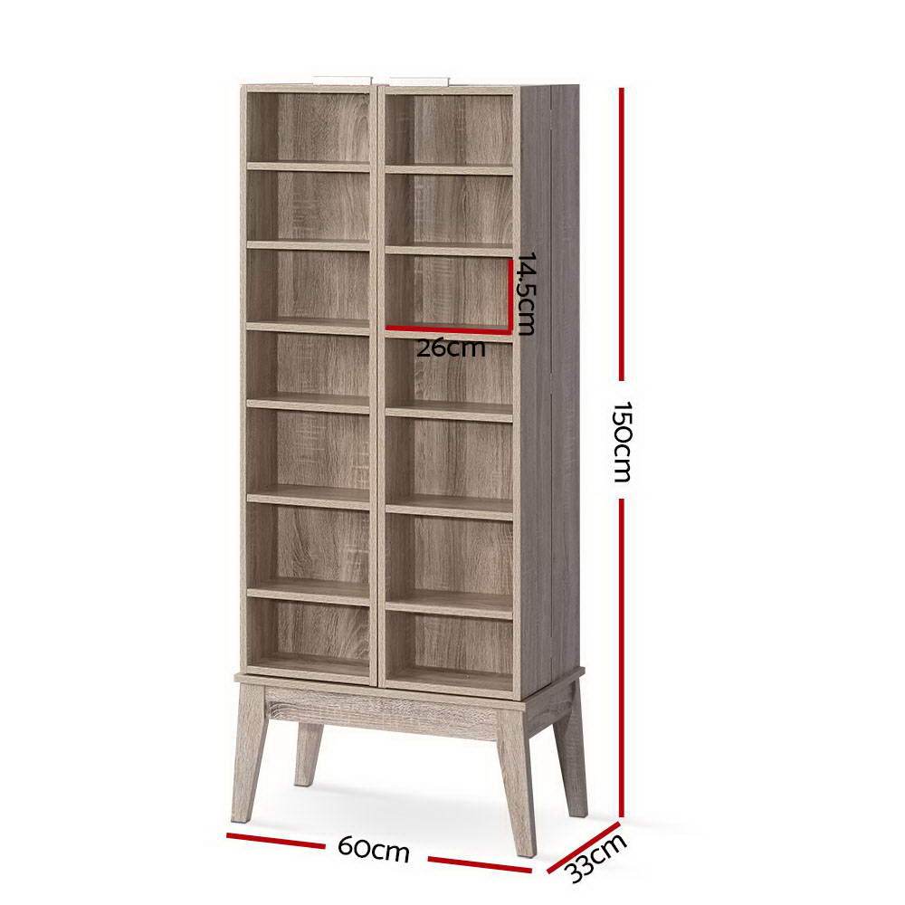 Artiss CD DVD Media Storage Display Shelf Folding Cabinet Bookshelf Bluray Rack Oak - Newstart Furniture