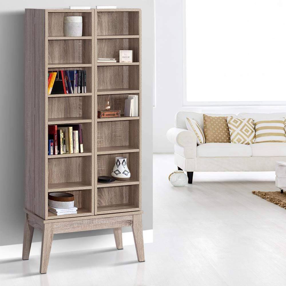 Artiss CD DVD Media Storage Display Shelf Folding Cabinet Bookshelf Bluray Rack Oak - Newstart Furniture