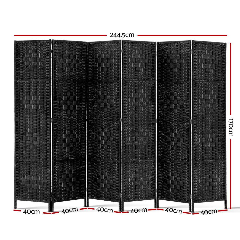 Artiss 6 Panel Room Divider Screen Privacy Timber Foldable Dividers Stand Black - Newstart Furniture