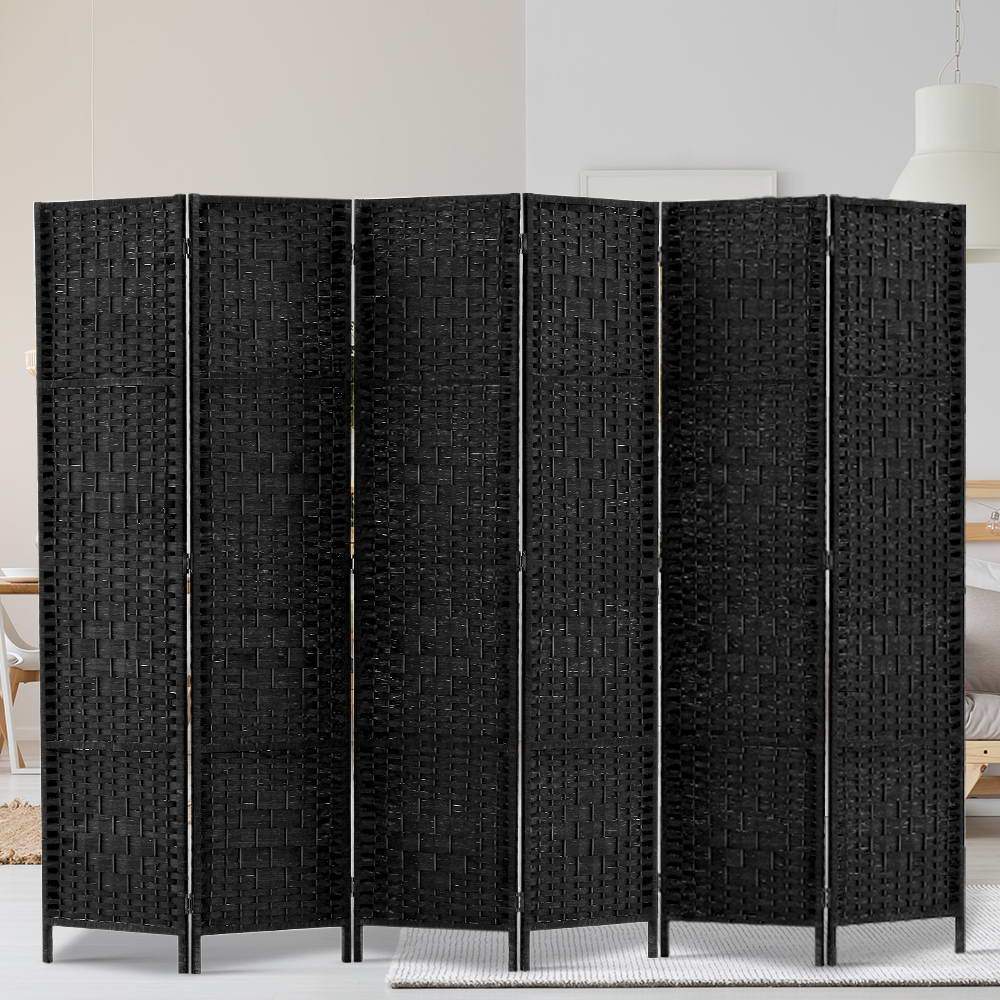 Artiss 6 Panel Room Divider Screen Privacy Timber Foldable Dividers Stand Black - Newstart Furniture