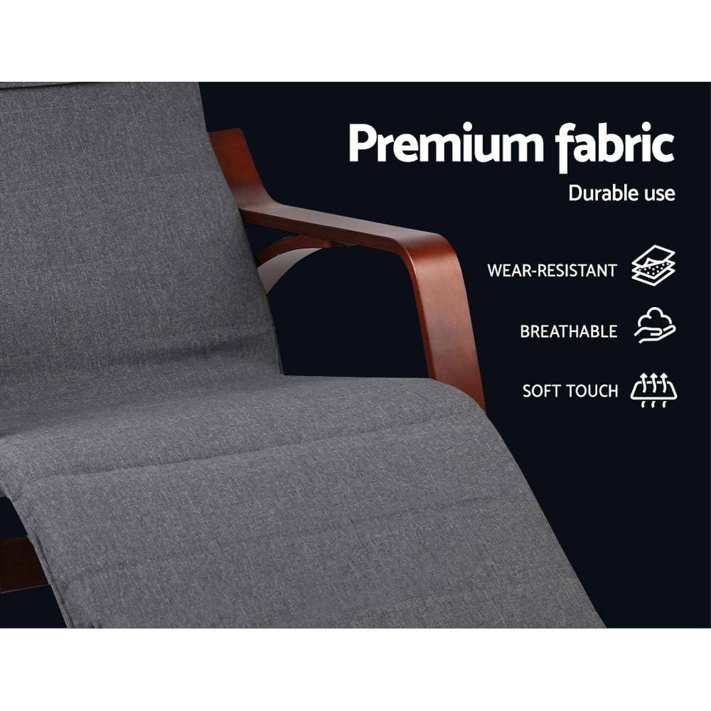 Artiss Fabric Rocking Armchair with Adjustable Footrest - Charcoal - Newstart Furniture