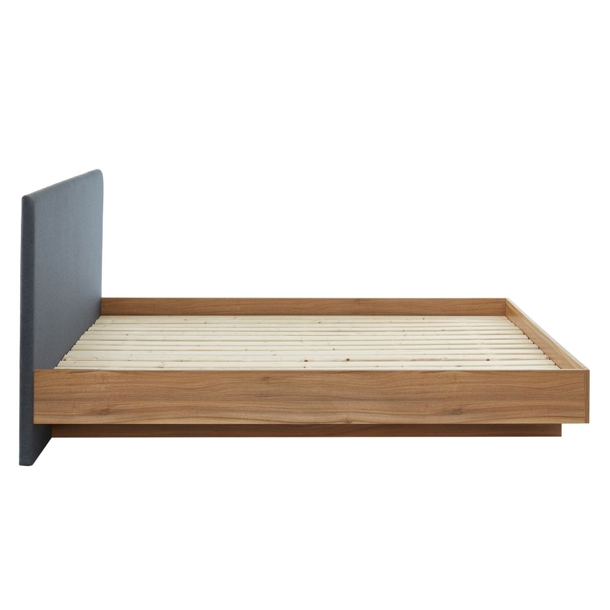 Walnut Oak Wood Floating Bed Frame Queen - Newstart Furniture