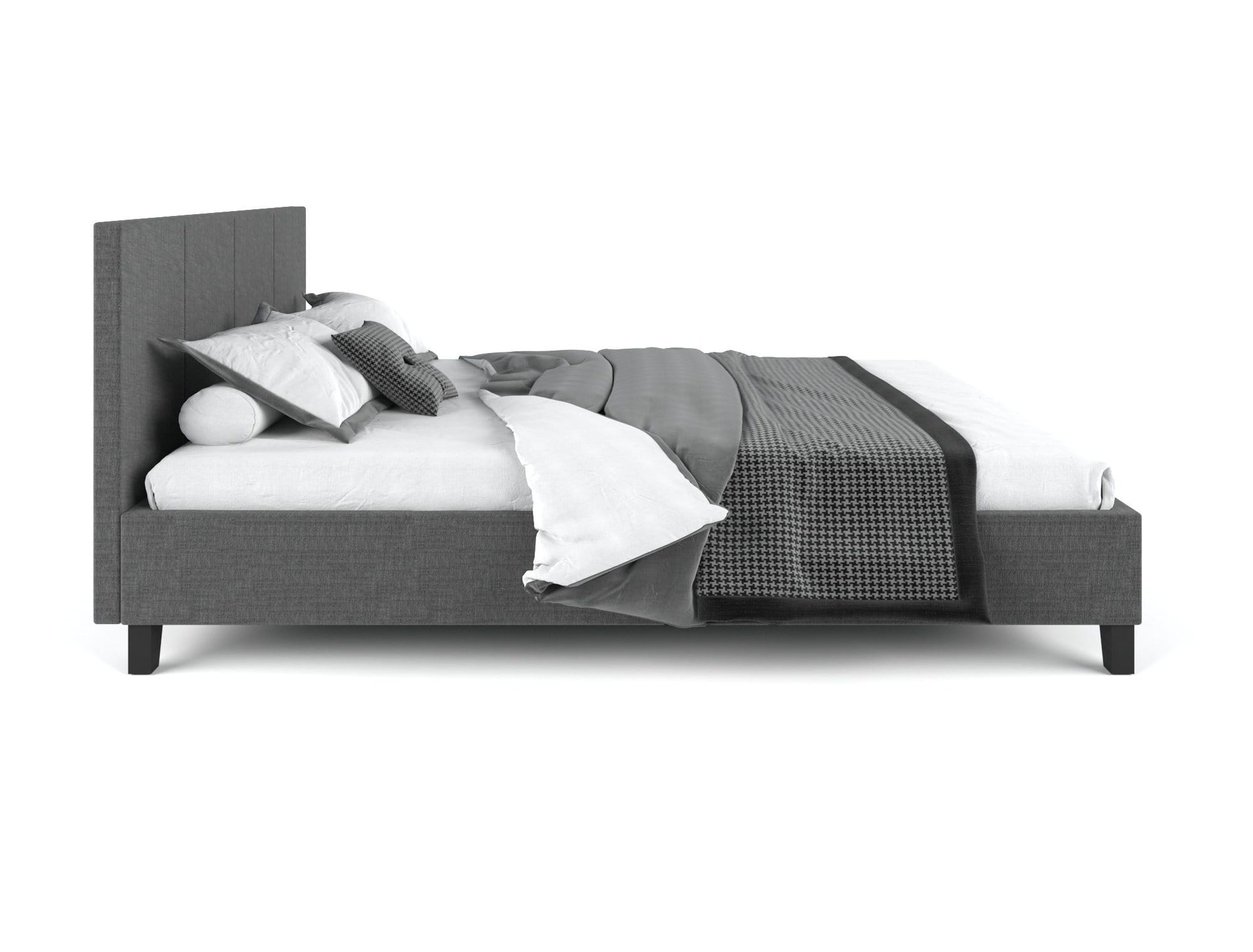 Pale Fabric Bed Frame - Charcoal King - Newstart Furniture