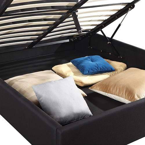 Gas Lift Queen Size Storage Bed Frame Upholstery Fabric in Black Colour with Tufted Headboard - Newstart Furniture