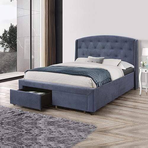 Queen Size Storage Bed Frame Upholtery Navy Blue Fabric with 2 Drawers - Newstart Furniture