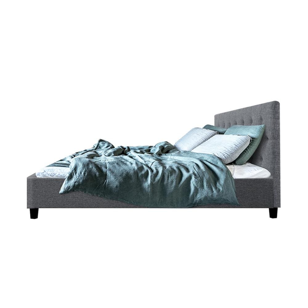 Artiss Vanke Bed Frame Fabric- Grey Double - Newstart Furniture