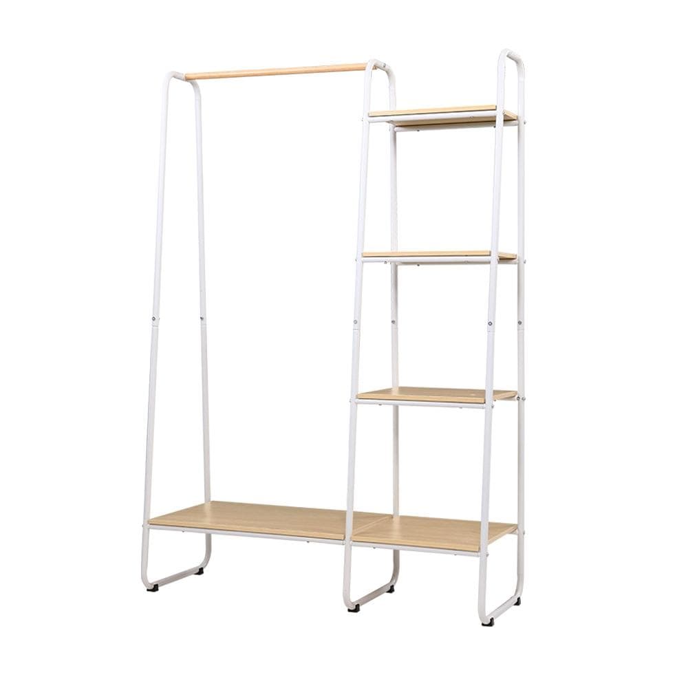Closet Storage Rack Clothes Hanger Shelf Garment Rail Stand Wardrobe Organiser White - Newstart Furniture