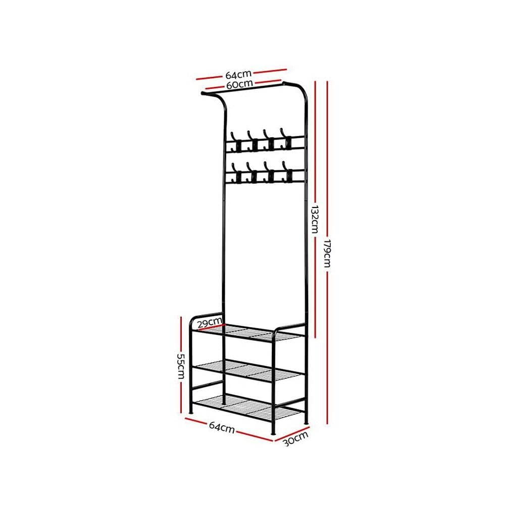 Artiss Clothes Rack Coat Stand Garment Portable Hanger Airer Organiser Shoe Storage Metal Black - Newstart Furniture