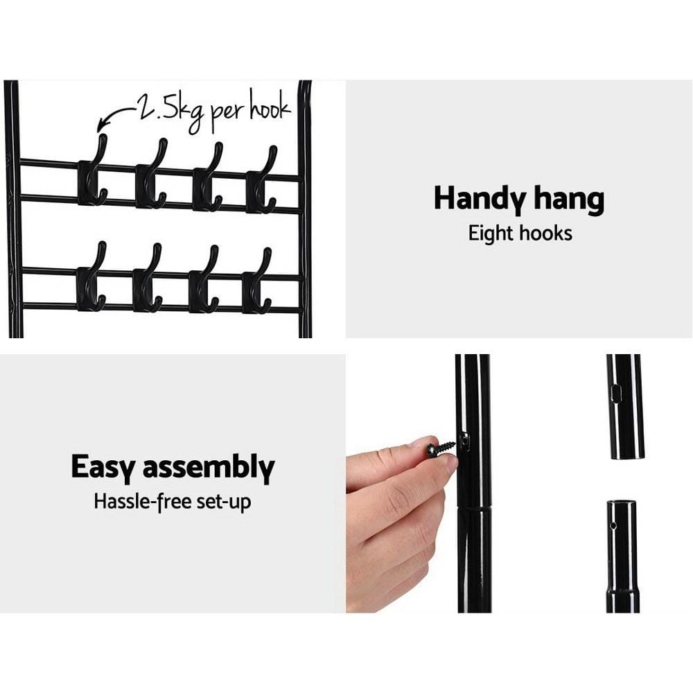 Artiss Clothes Rack Coat Stand Garment Portable Hanger Airer Organiser Shoe Storage Metal Black - Newstart Furniture