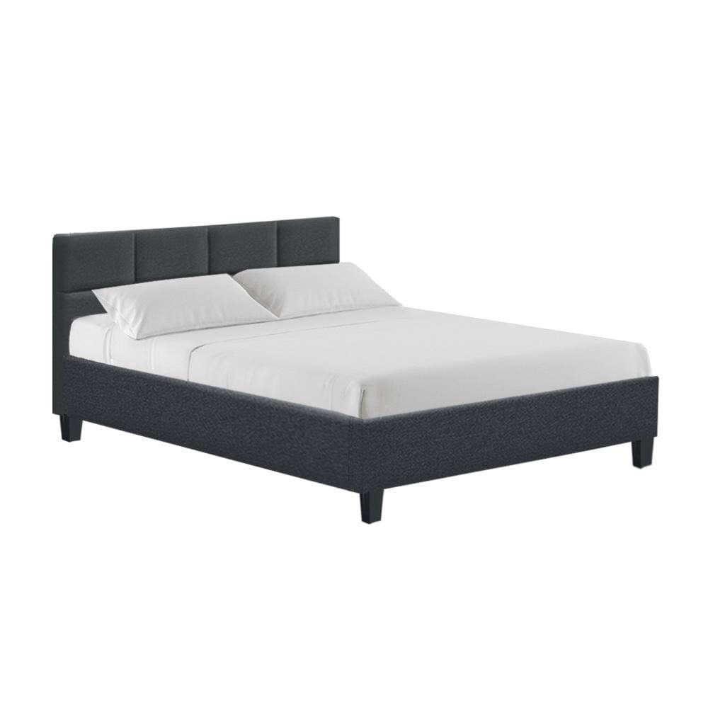 Artiss Tino Bed Frame Double Size Charcoal Fabric - Newstart Furniture