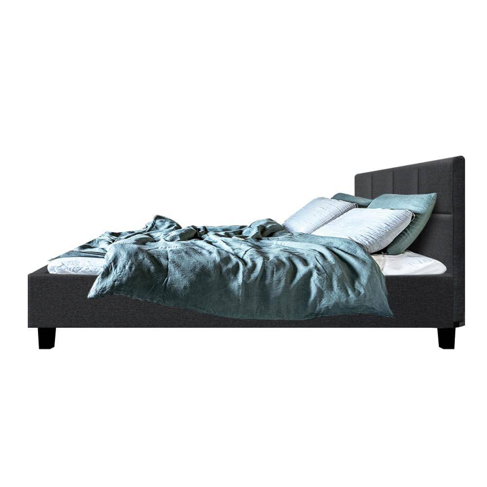 Artiss Tino Bed Frame Double Size Charcoal Fabric - Newstart Furniture