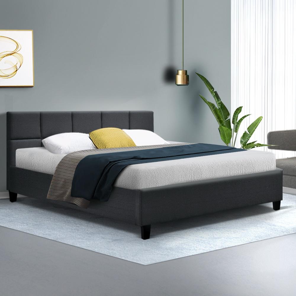Artiss Tino Bed Frame Queen Size Charcoal Fabric - Newstart Furniture