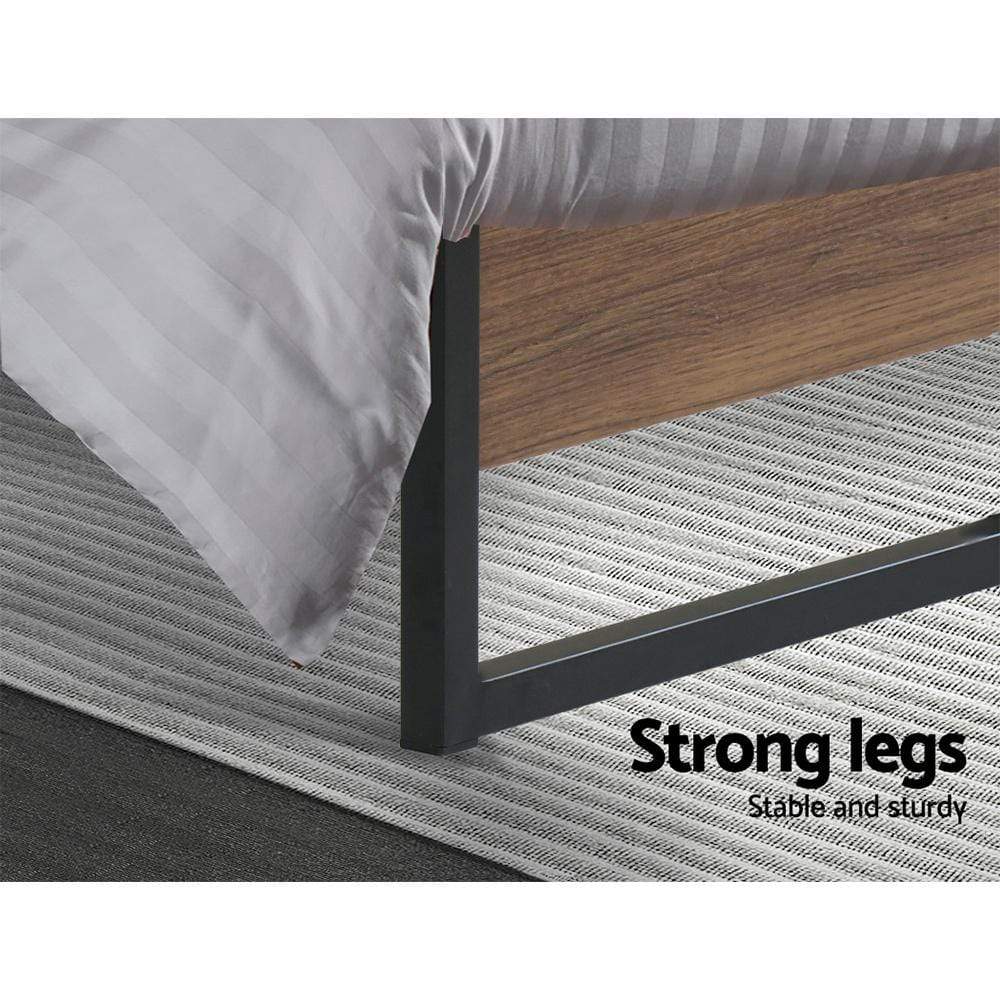 Artiss Metal Bed Frame Single Size Mattress Base Platform Wooden Black OSLO - Newstart Furniture