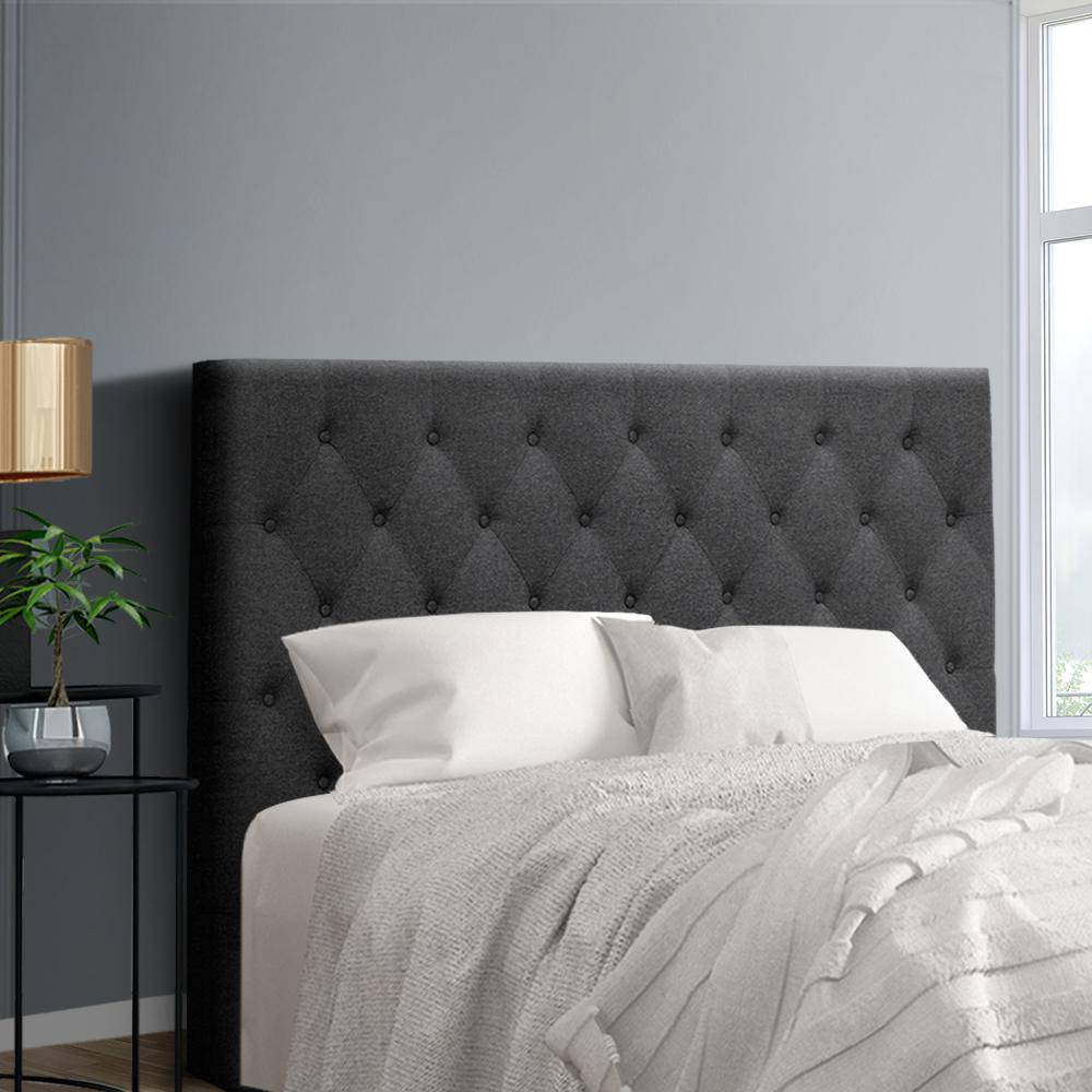 Double Size Bed Head Headboard Bedhead Fabric Frame Base CAPPI Charcoal - Newstart Furniture