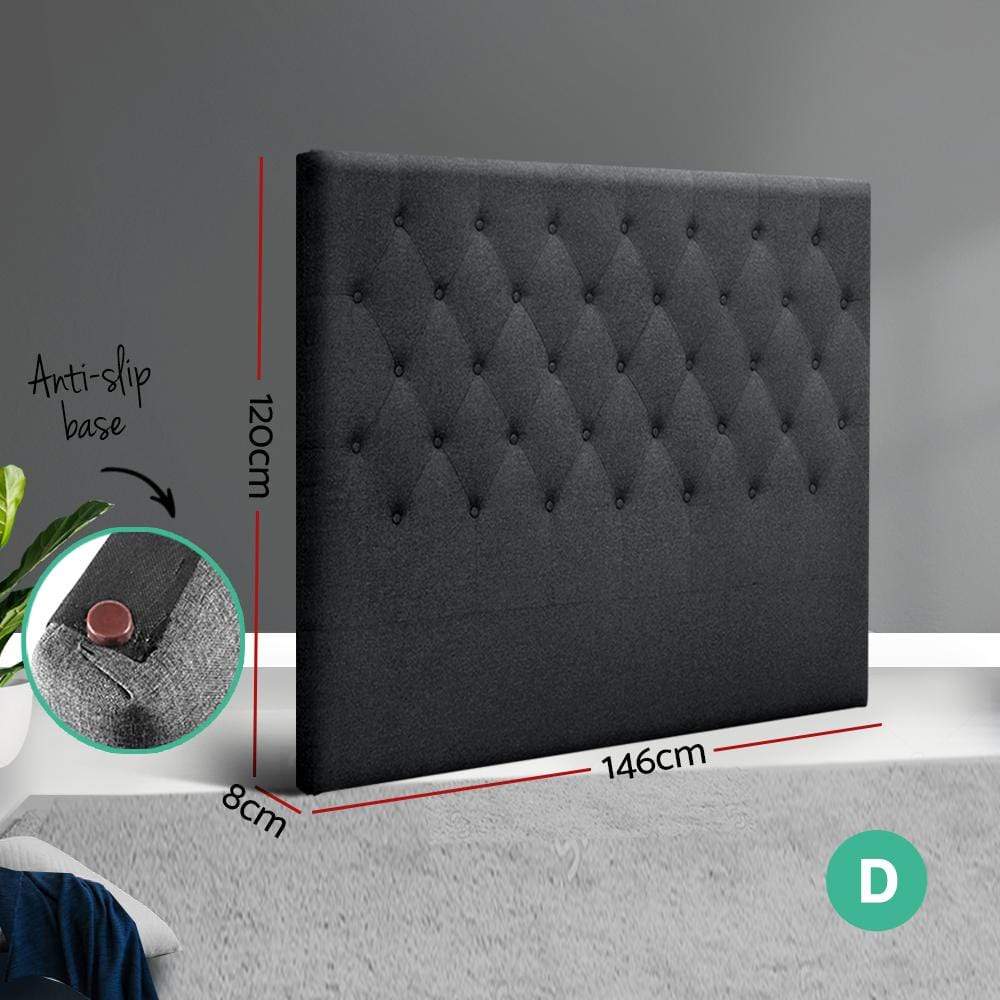 Double Size Bed Head Headboard Bedhead Fabric Frame Base CAPPI Charcoal - Newstart Furniture