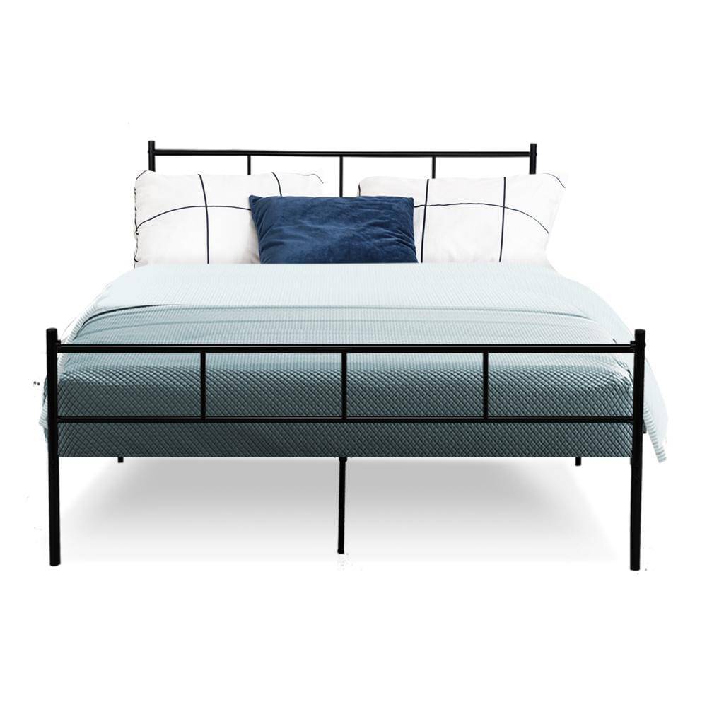 Artiss Metal Bed Frame Double Size Platform Foundation Mattress Base SOL Black - Newstart Furniture