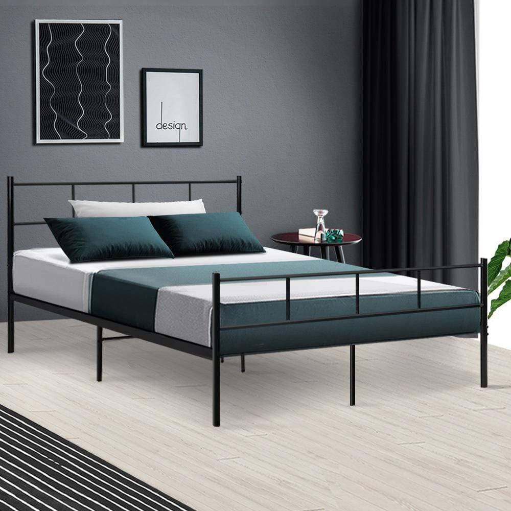 Artiss Metal Bed Frame Double Size Platform Foundation Mattress Base SOL Black - Newstart Furniture