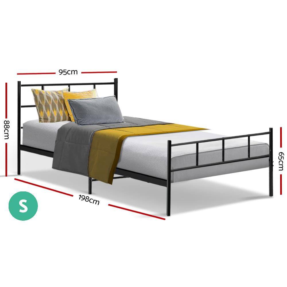 Artiss Metal Bed Frame Single Size Platform Foundation Mattress Base SOL Black - Newstart Furniture