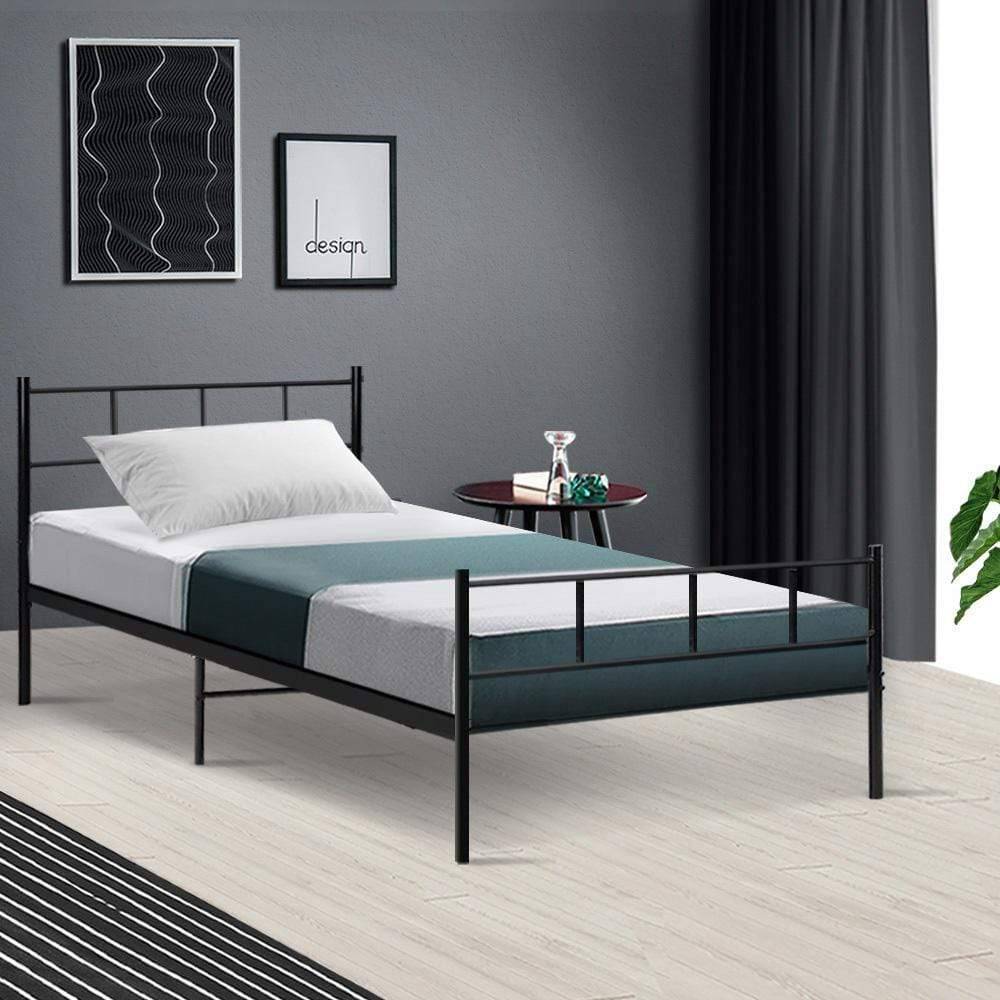 Artiss Metal Bed Frame Single Size Platform Foundation Mattress Base SOL Black - Newstart Furniture